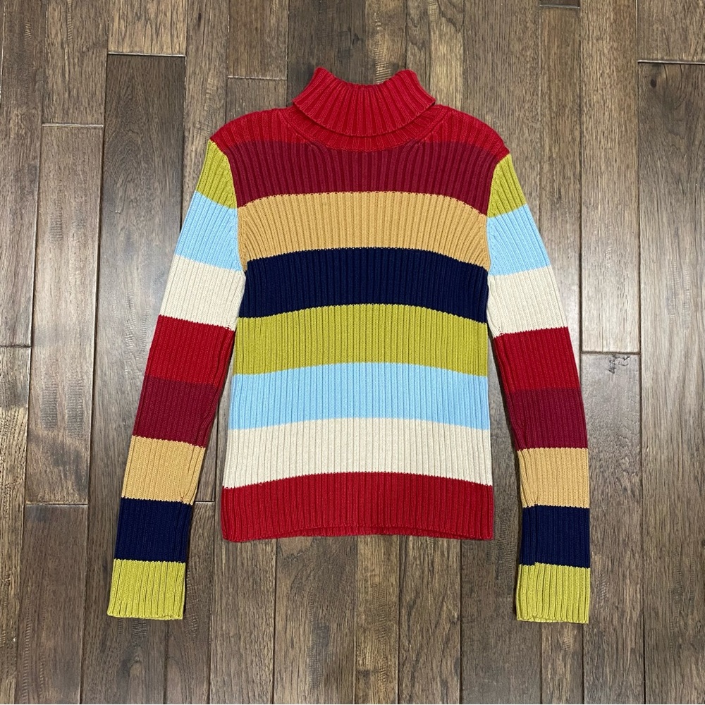 OLD NAVY WOMENS VINTAGE CHUNKY RIB-KNIT TURTLENECK SWEATER STRIPED SIZE MEDIUM
